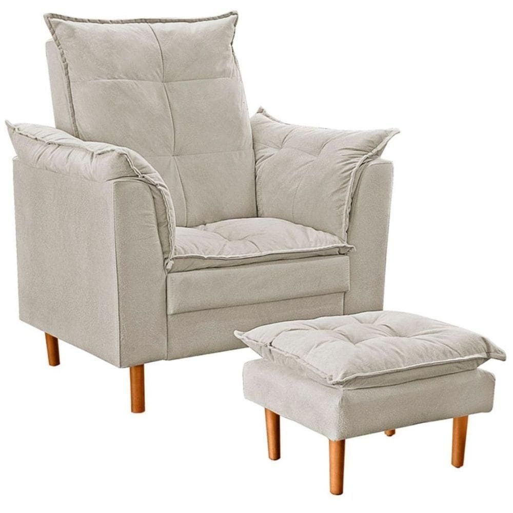 Poltrona Decorativa Sala De Estar Quarto Leitura Azera Suede Bege