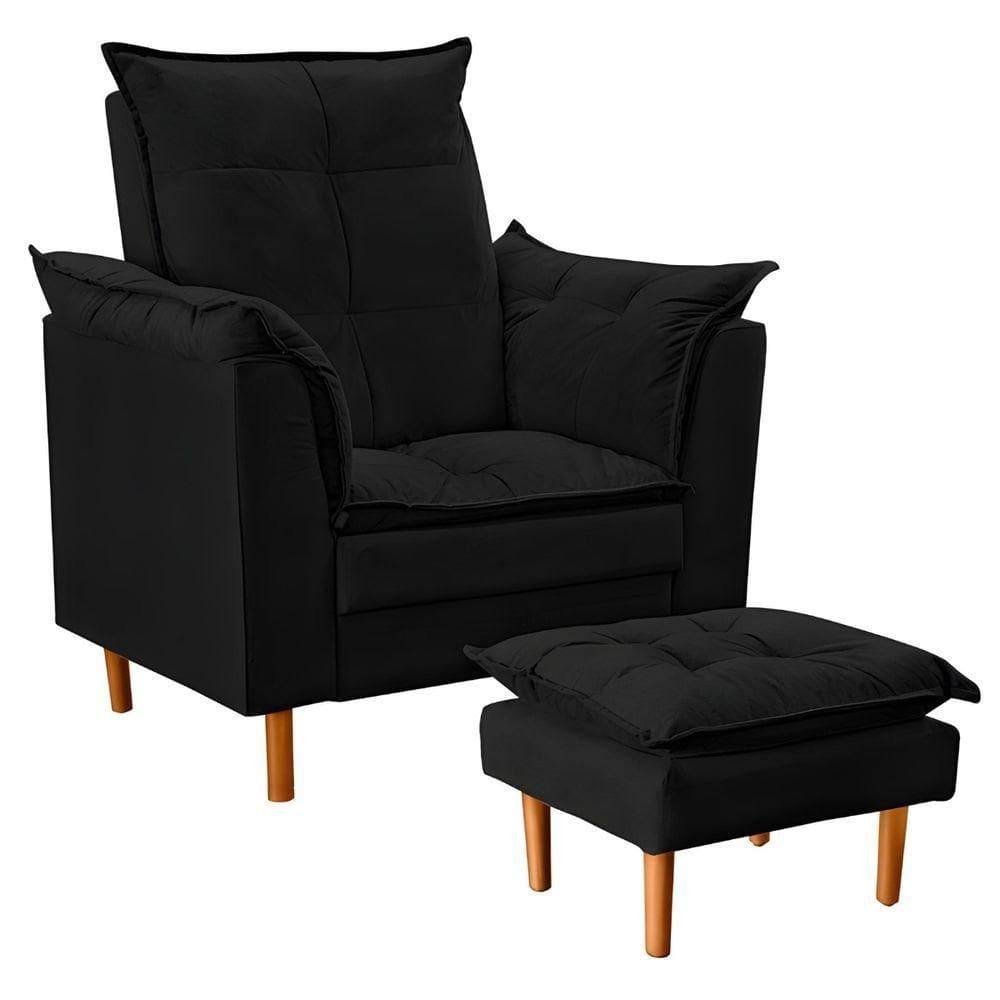 Poltrona Decorativa Sala De Estar Quarto Leitura Azera Suede Preto