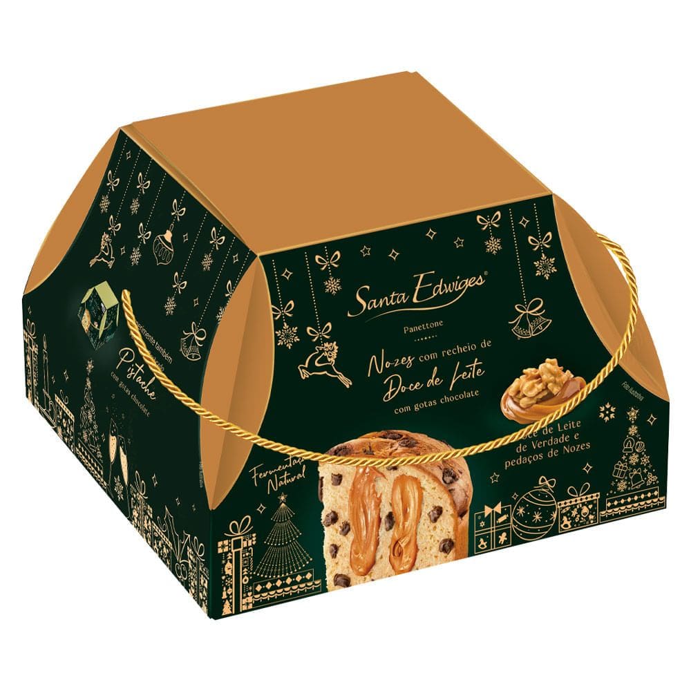 Panettone Santa Edwiges Sabor Nozes com Recheio de Doce de Leite com Gotas Chocolate 800g