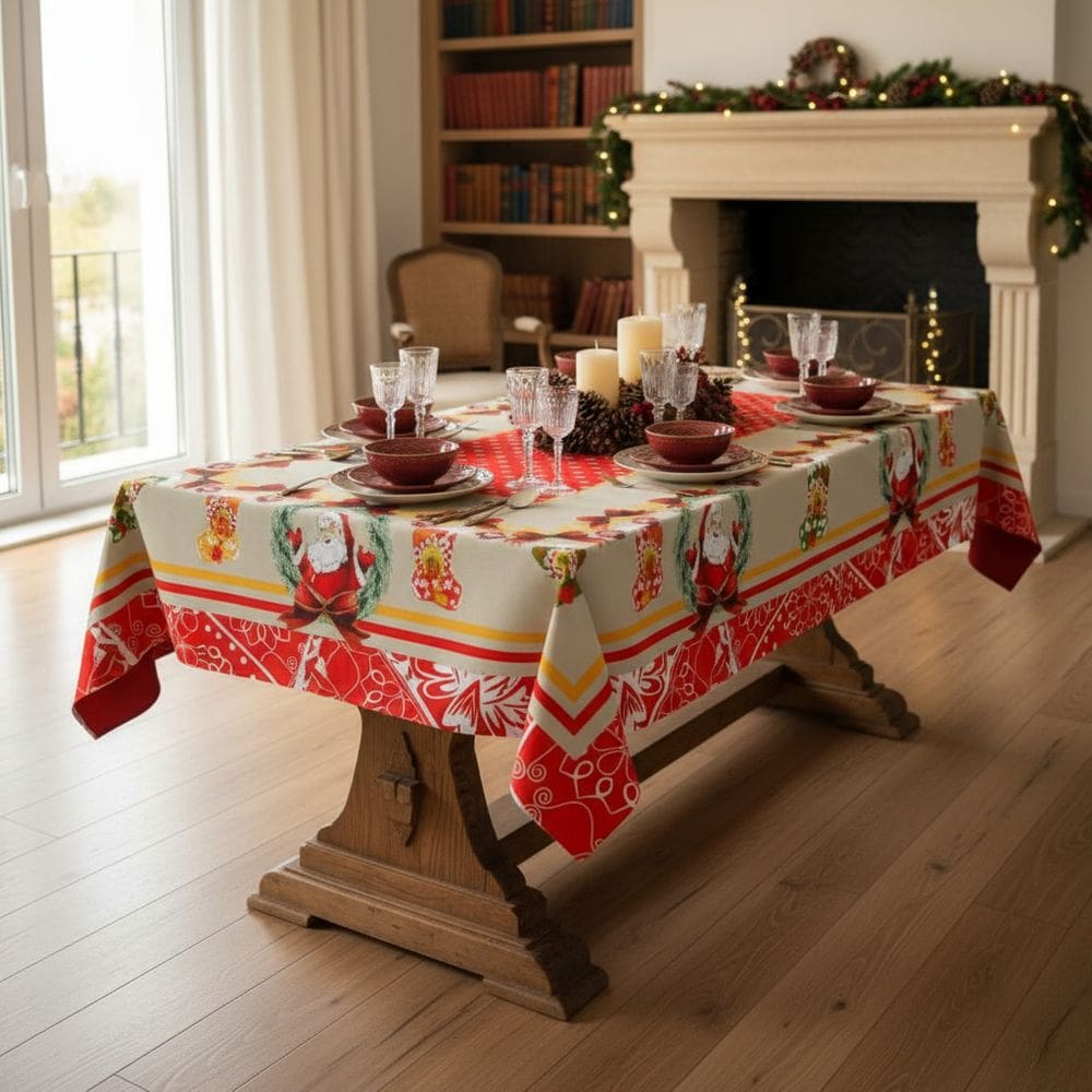 Toalha de Mesa Retangular 140x210 Rustica Linhão Natal Papai Noel