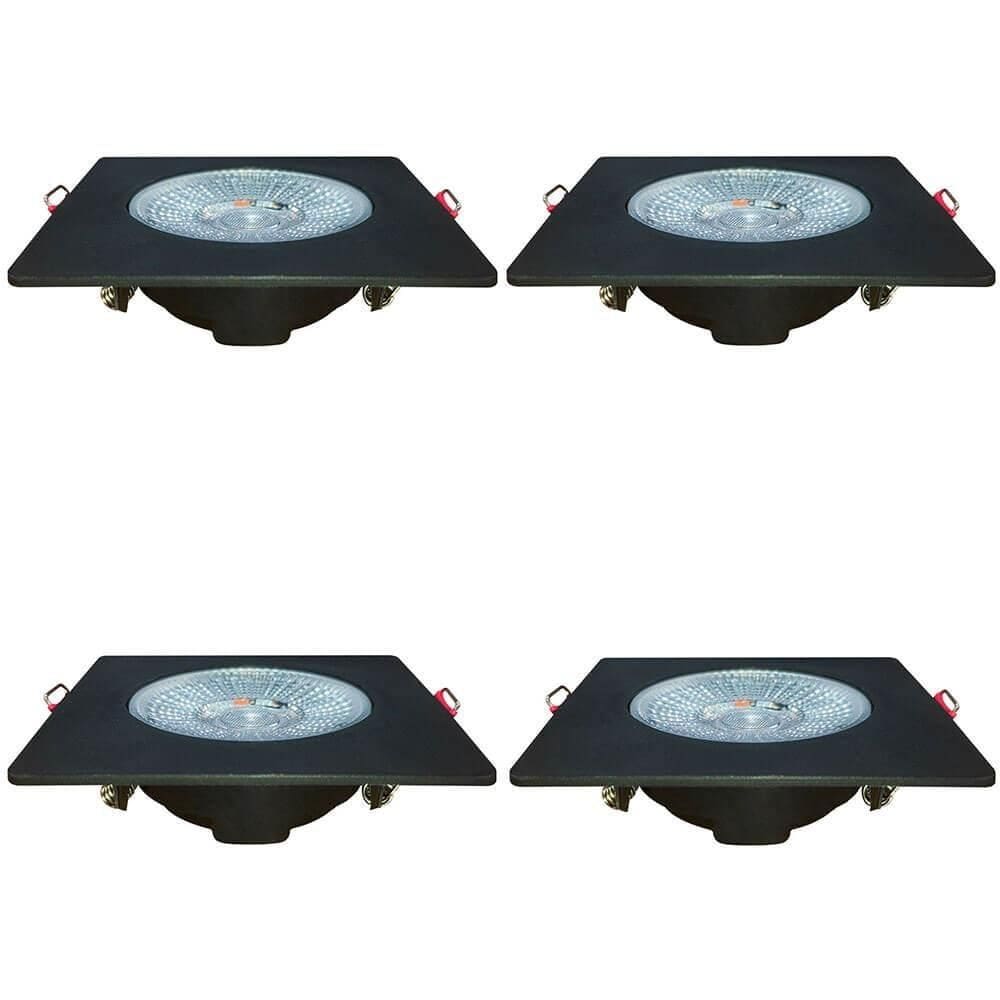 Kit 4 Spot Authentic LED Quadrado de Embutir Avant Branco com Corpo Preto Fosco 5w 6500k - Cód 86505
