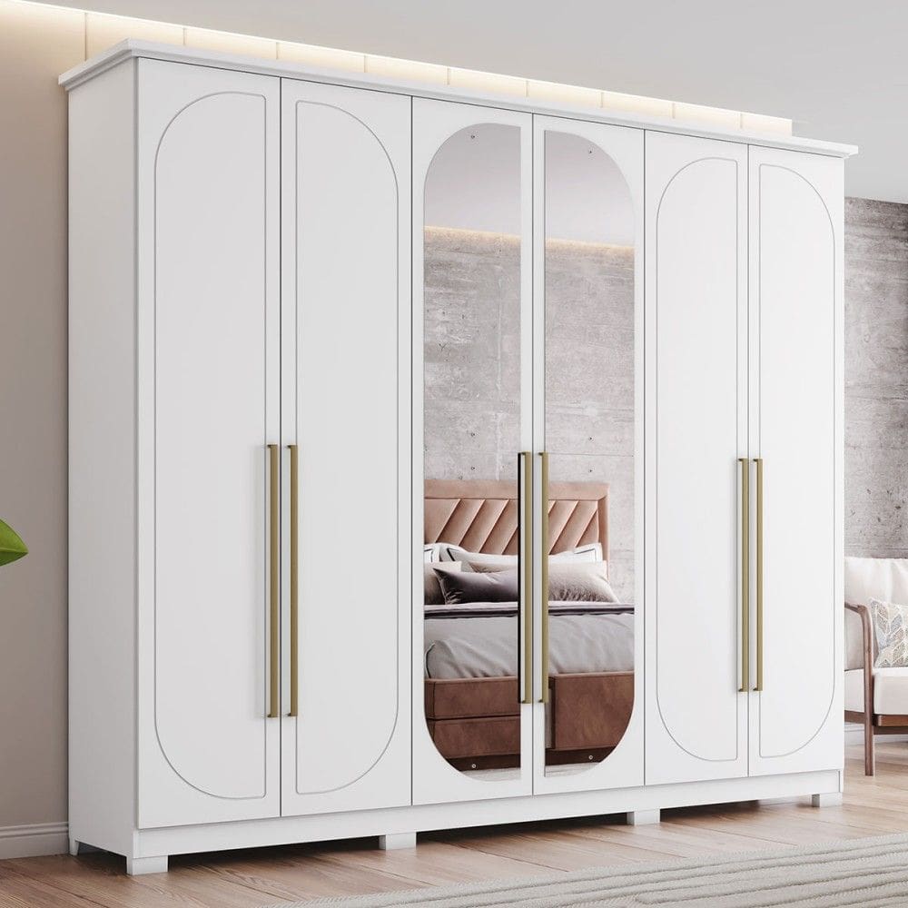 Guarda-Roupa Casal Americano Prime 6 Portas 6 Gavetas com Espelho Branco - Henn