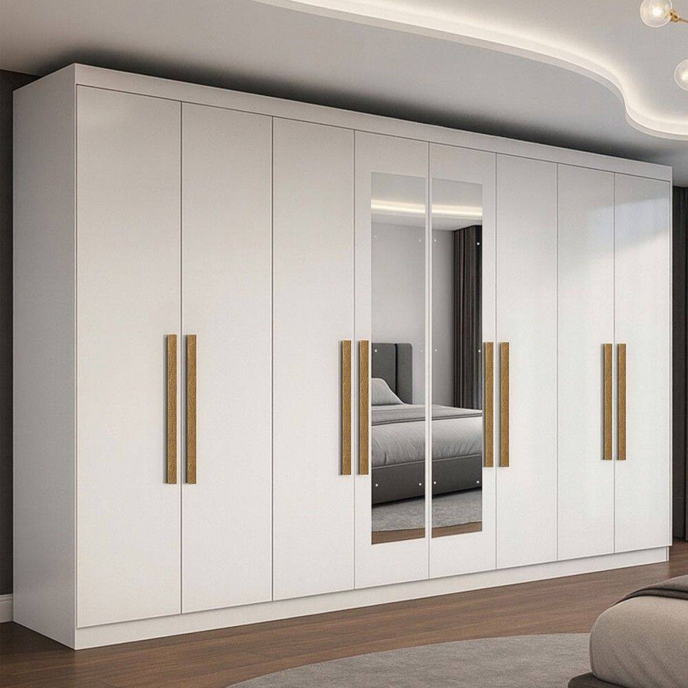 Guarda-Roupa Casal German 8 Portas 4 Gavetas com Espelho Branco - Maxel