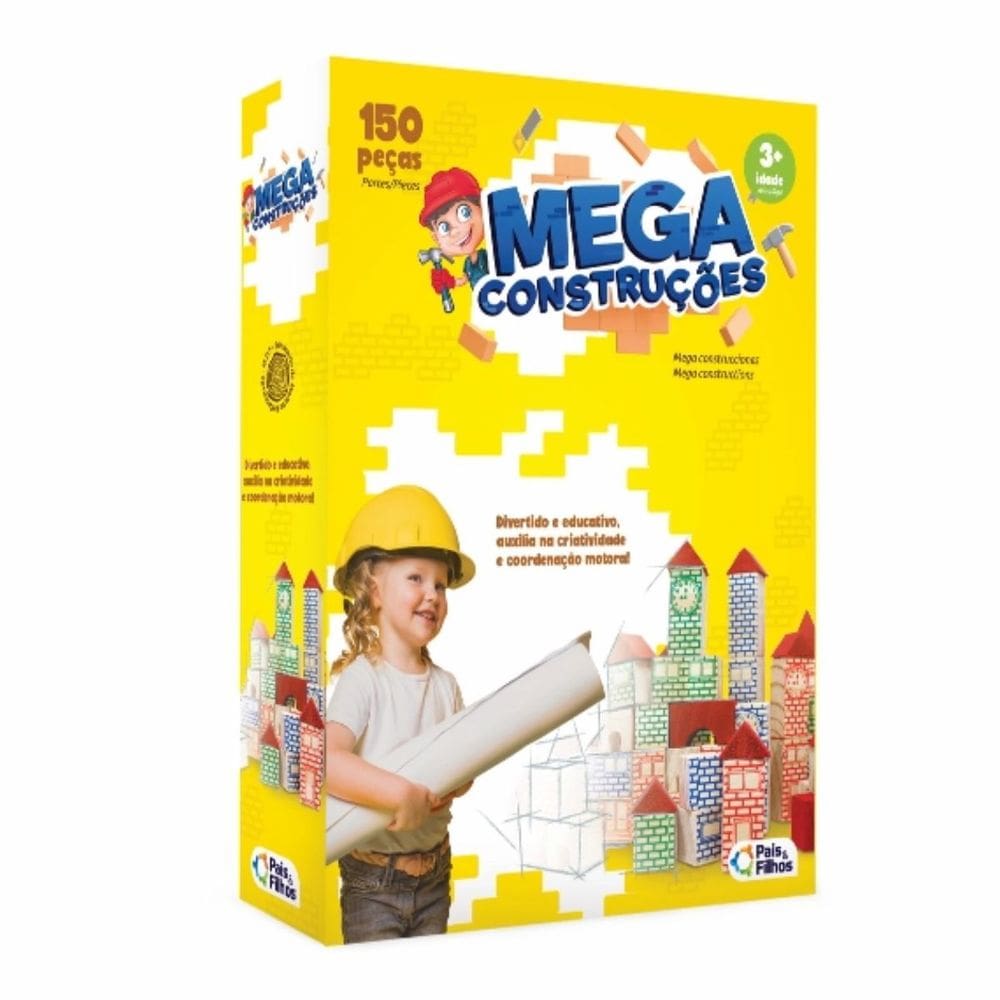 Jogo Mega Construções 150 Peças Madeira Infantil Criatividade Pais e Filhos