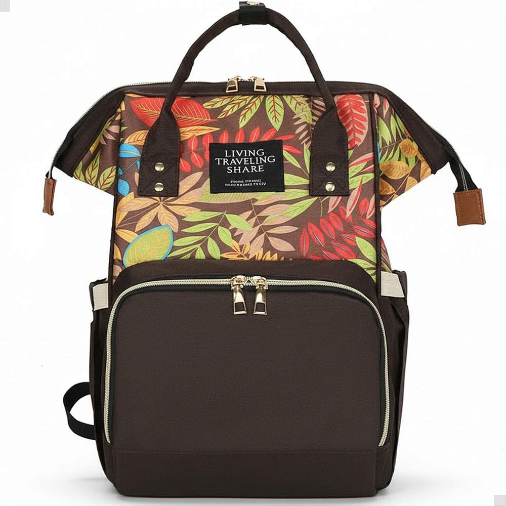 Mochila Maternidade Cor Marrom Floral Grande Mamãe Bebê
