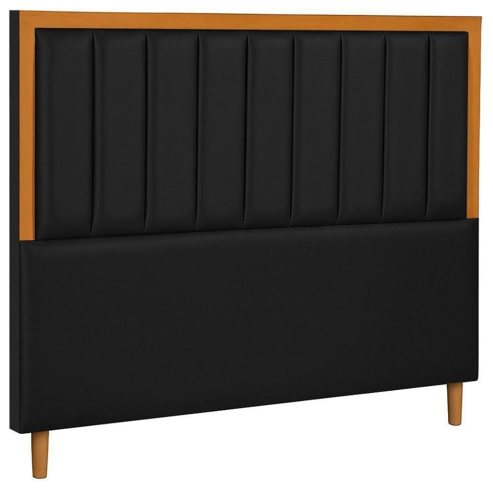 Cabeceira Estofada Queen Paris Couro Preto 160 Cm
