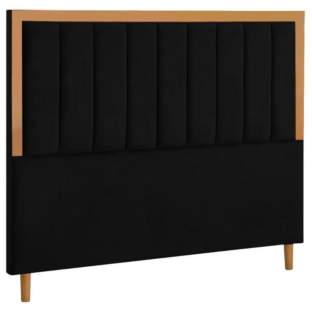 Cabeceira Estofada Queen Paris Veludo Preto160 Cm