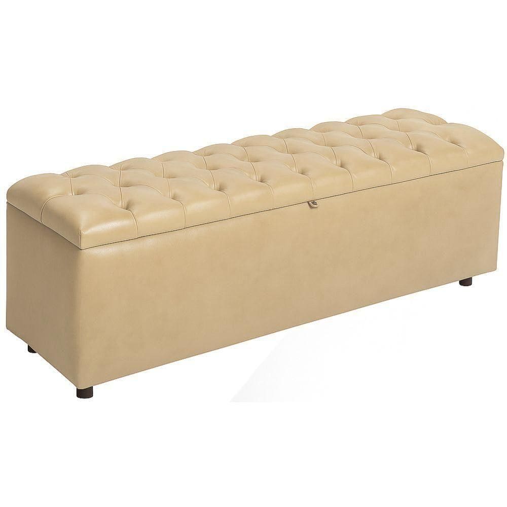 Baú Recamier Rominha Couro Pérola 140 Cm