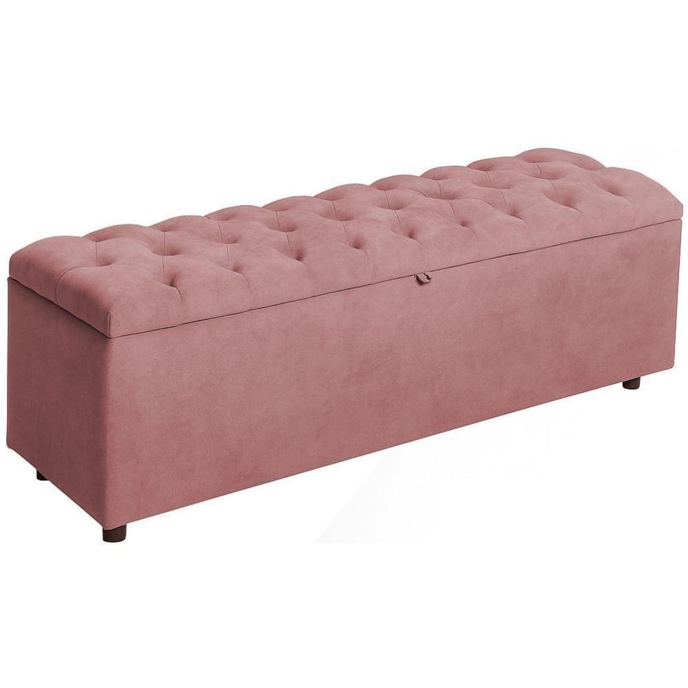 Baú Recamier Rominha Veludo Rosa 140 Cm