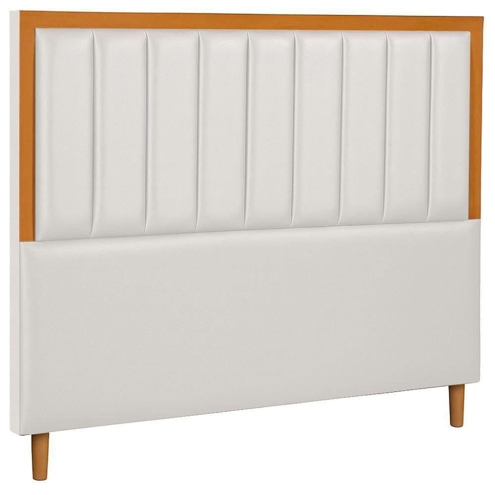 Cabeceira Estofada Casal Paris Couro Branco 140 Cm
