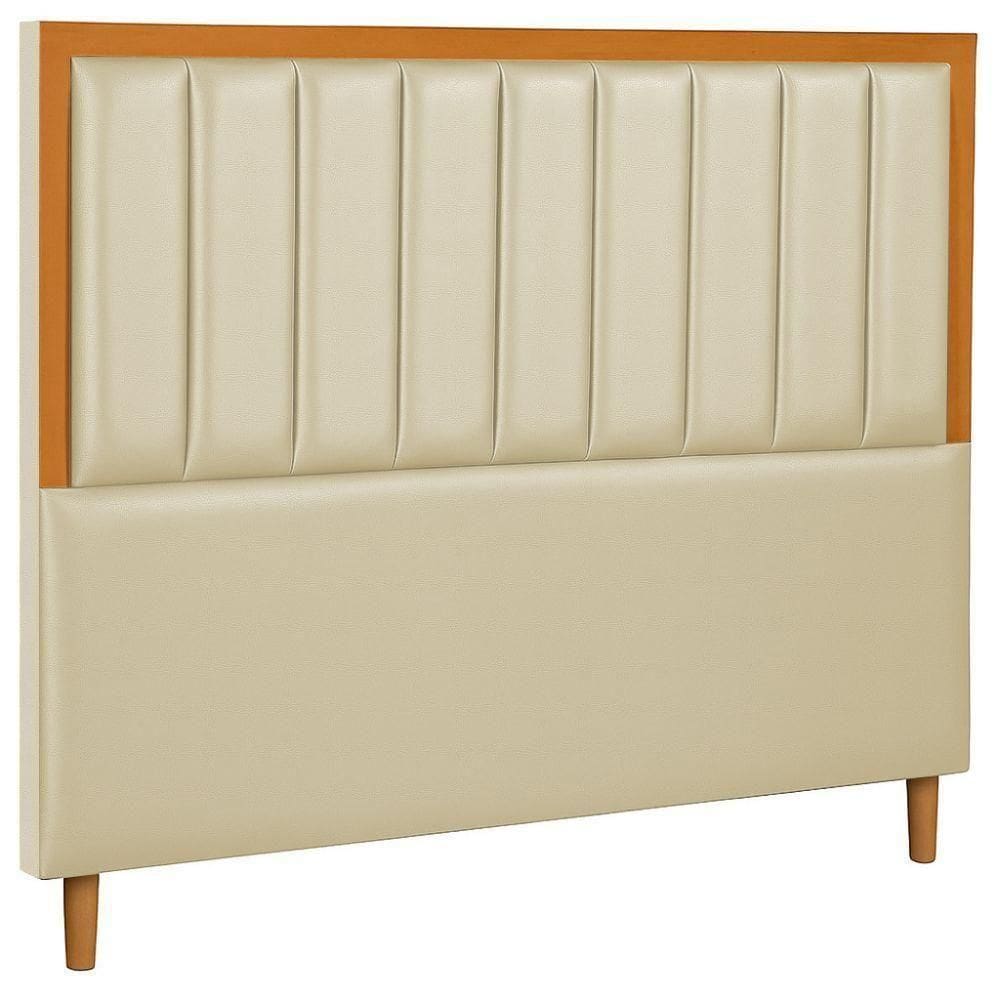 Cabeceira Estofada Casal Paris Couro Pérola 140 Cm