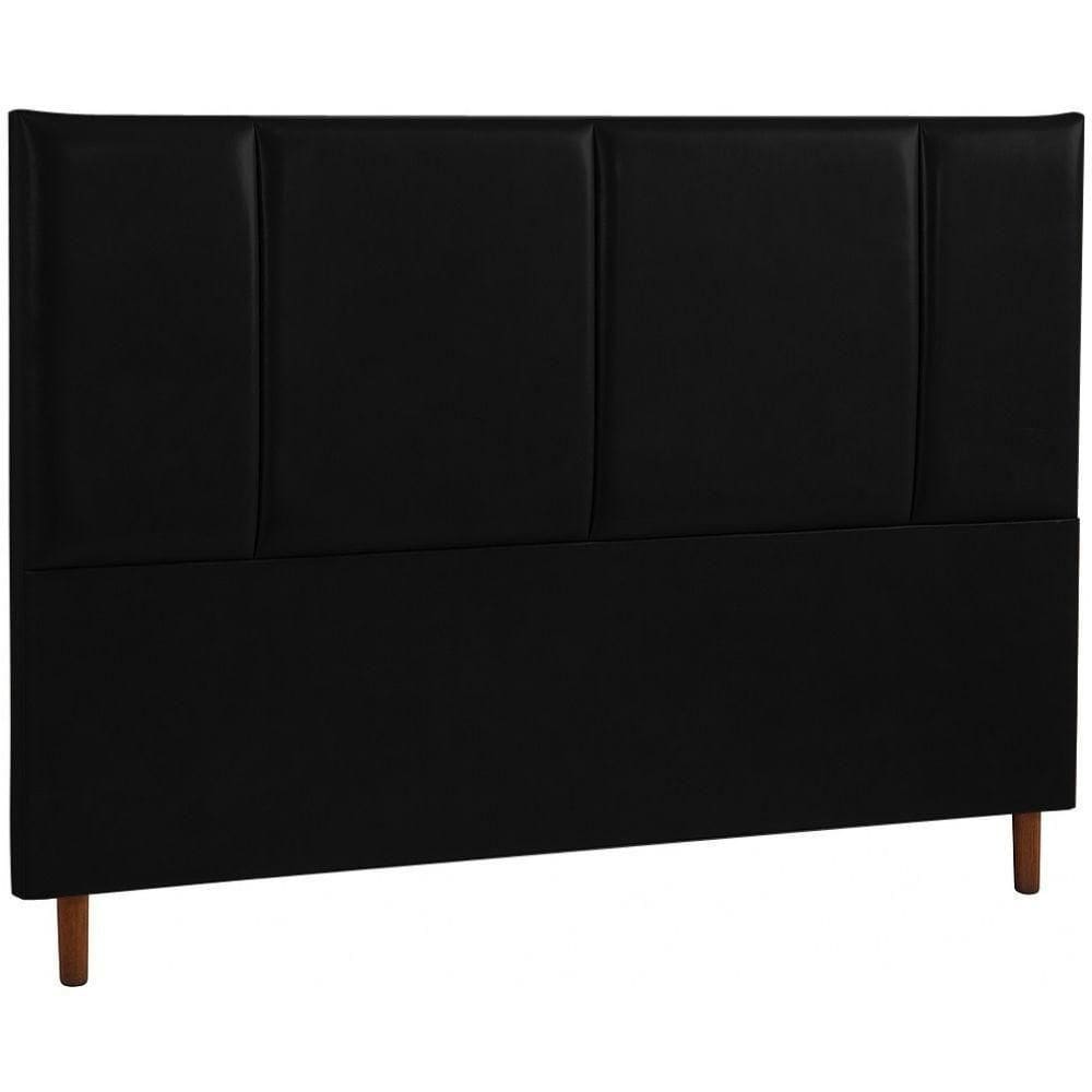 Cabeceira Estofada Queen Panamá Couro Preto 160 Cm