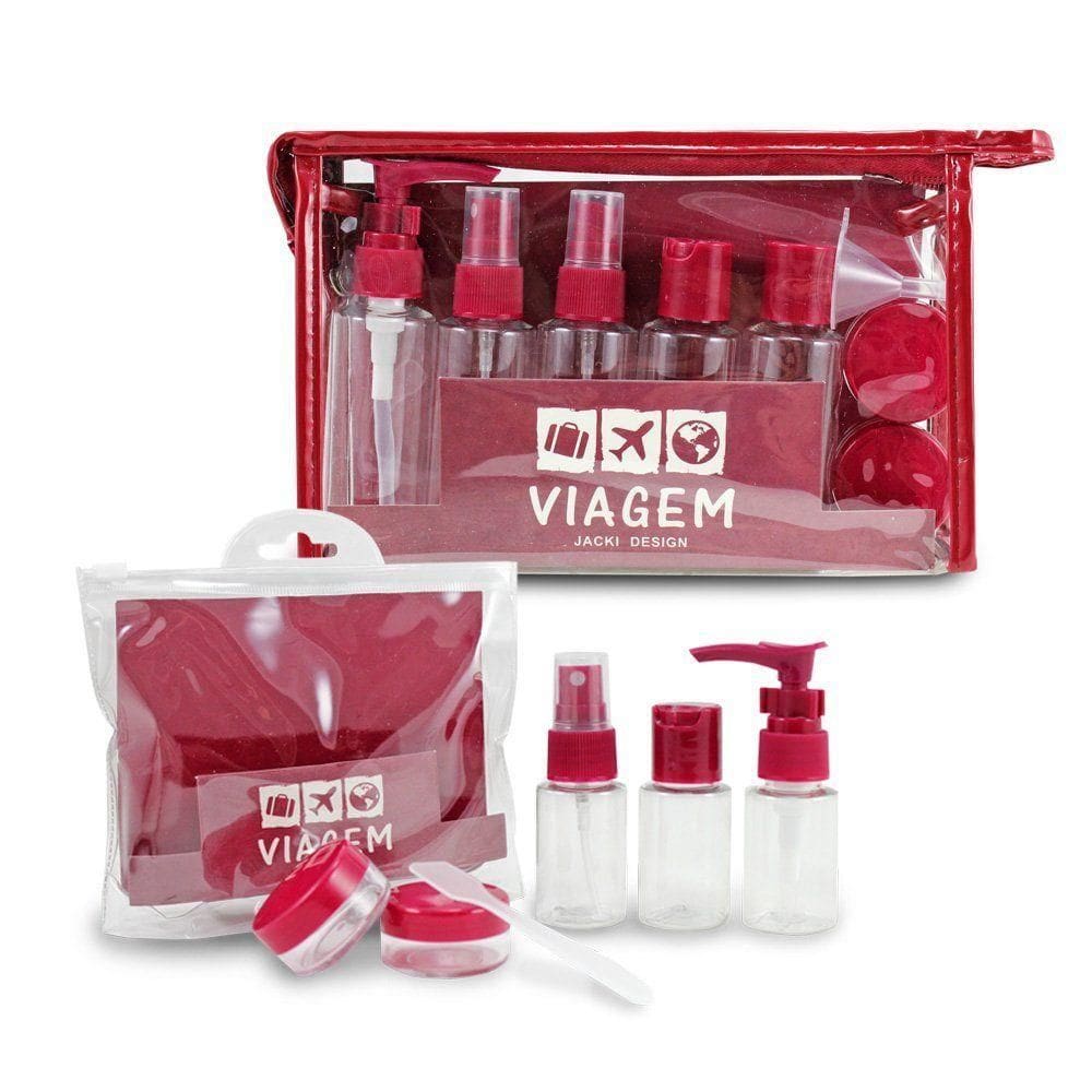 2 Kits De Frascos Para Viagem - 7 Peças E 10 Peças - Jacki Design Vinho