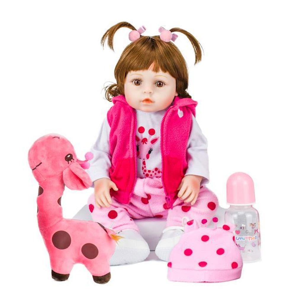 Bebê Reborn Menina Nicole E Girafinha À Prova D`Água 48Cm