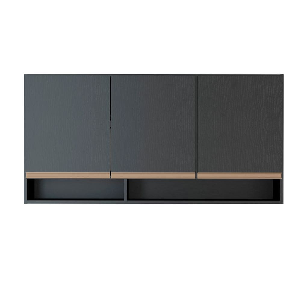 Armário de Cozinha Aéreo Sabrina 120 Cm 3 Portas Nicho Mdp Preto Texturizado 0451- Menu