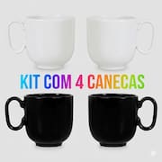 Kit 4 Canecas Preta e Branca Forma 350 ml Germer Porcelanas