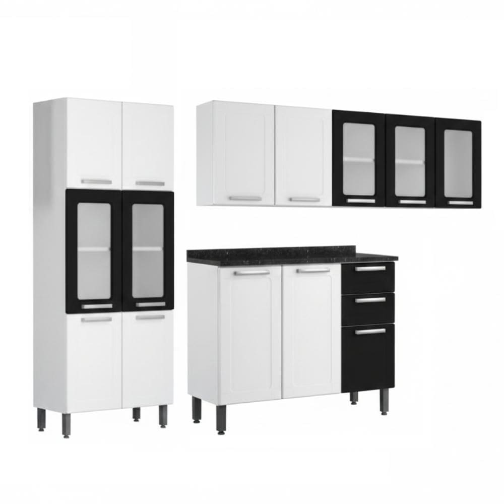 Armário de Cozinha Completo de Aço Bertolini Multipla 4 Peças 14 Portas 2 Gavetas 245cm Cor Grafite/Branco
