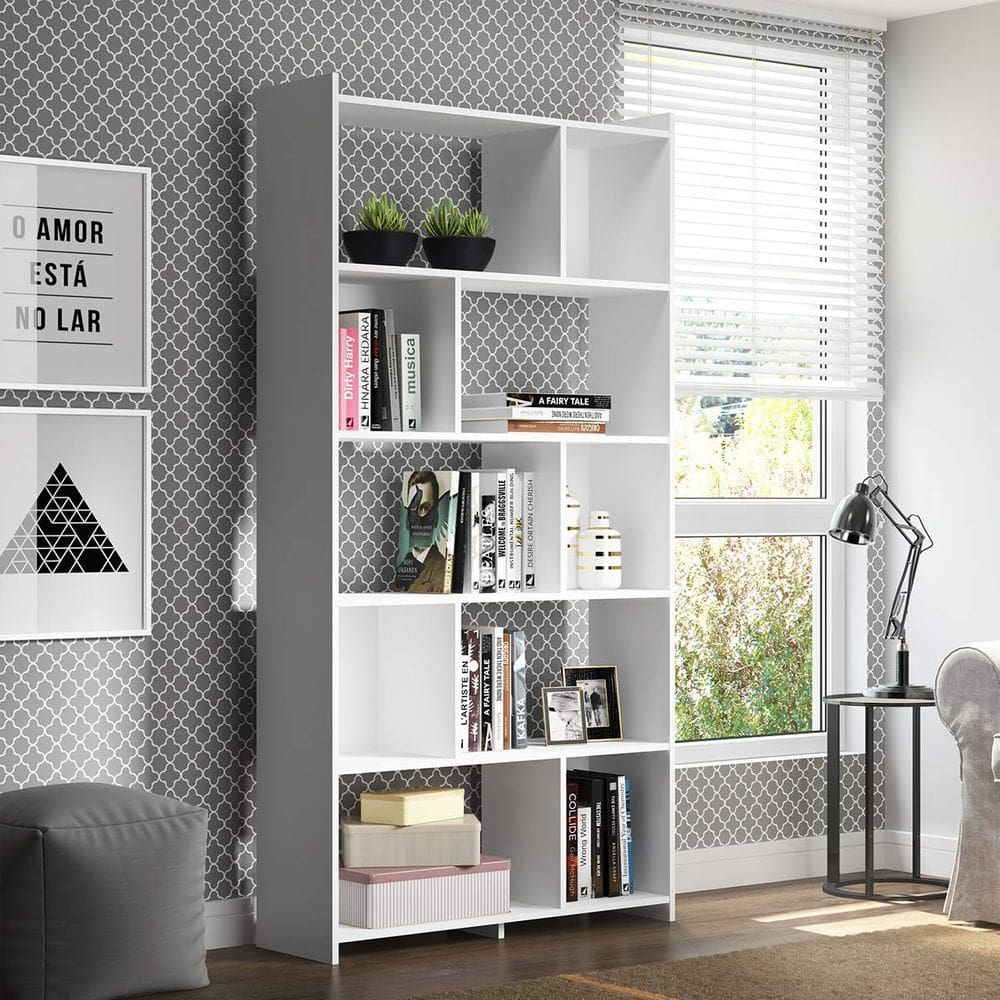 Estante Livreiro com Nichos 91 x 183 Cm MDP Branco 0724 MENU