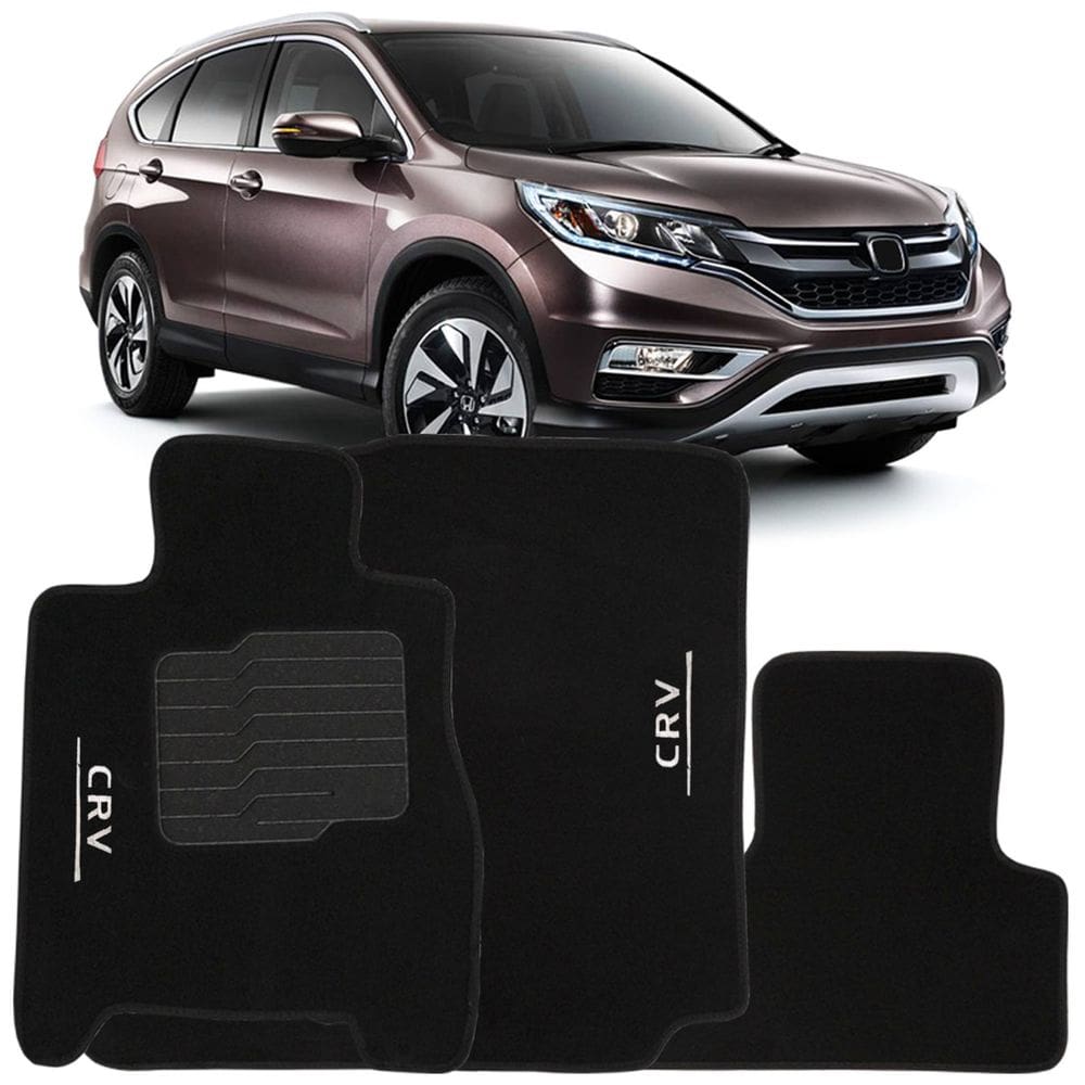 Tapete Carpete Crv 2012 à 2018 Preto Logo Bordado Jogo 3 Peças Personalizado Automotivo
