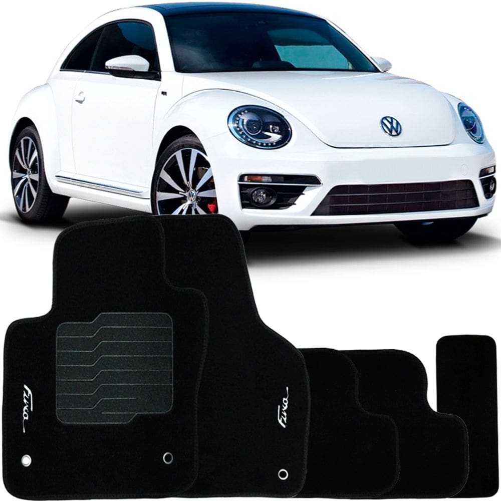 Tapete Carpete Fusca 2013 à 2016 Preto Logo Bordado Jogo 5 Peças Personalizado Automotivo