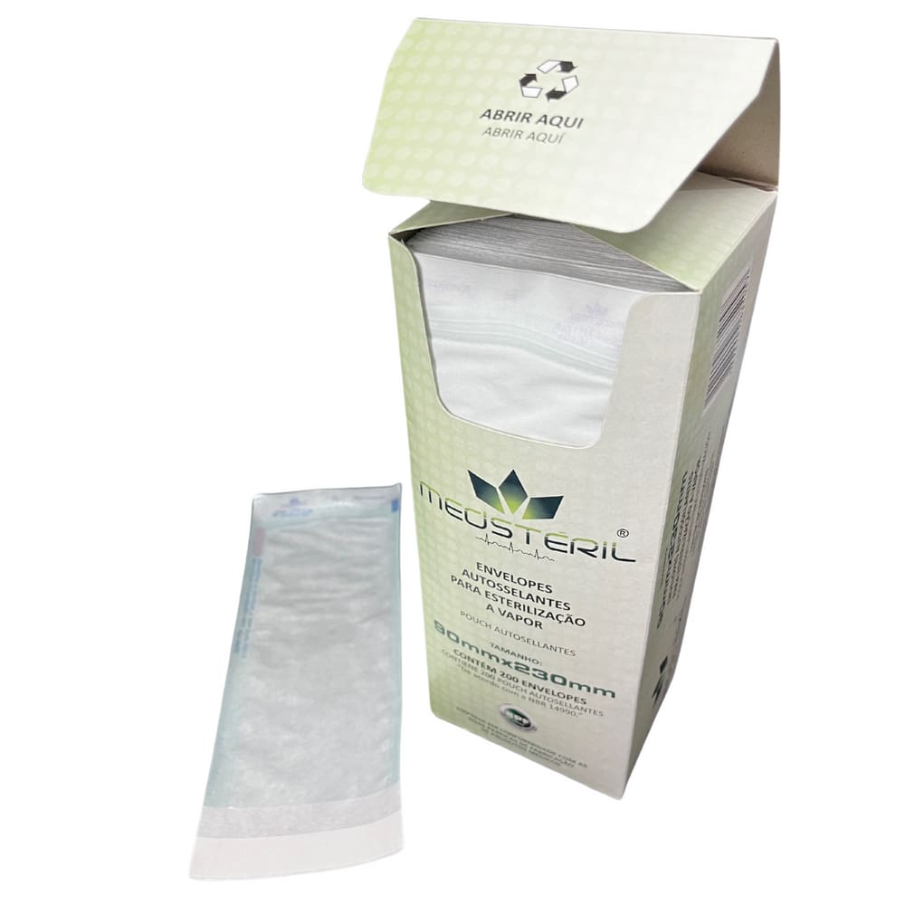 200 Envelopes 90x230mm Autosselantes Medsteril | Papel Grau Cirúrgico p/ Esterilização