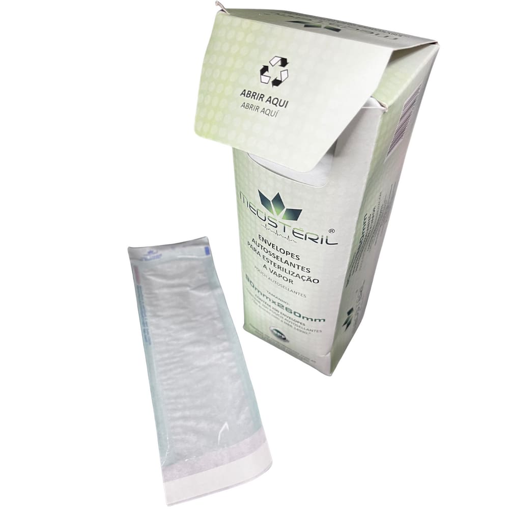 200 Envelopes 90x260mm Autosselantes Medsteril - Papel Grau Cirúrgico p/ Esterilização