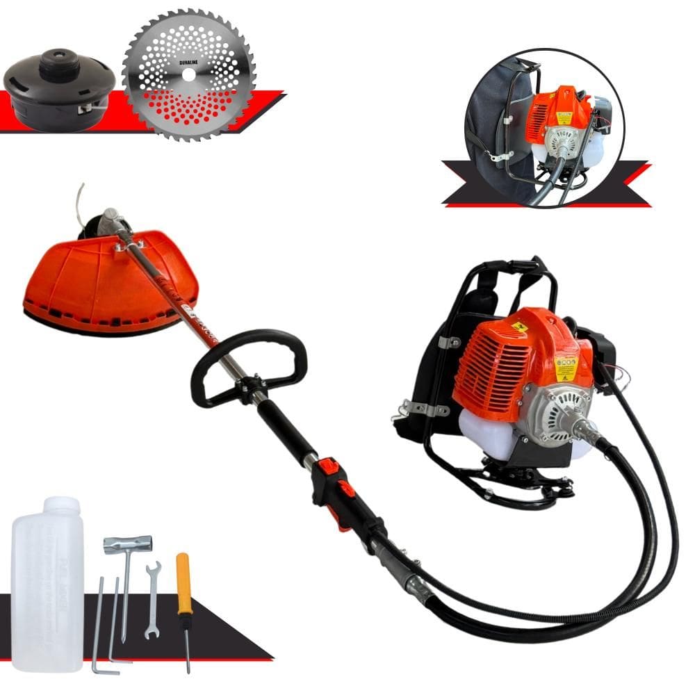 Máquina de Corta Grama Costal Terra GRC430 À Gasolina 2T 43cc 1,7HP de Potência Roçadeira Completo Com Lâmina 40 Dentes de Vídea + Carretel de Nylon