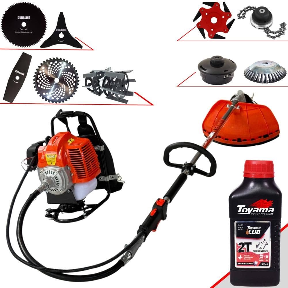 Máquina de Cortar Grama Costal À Gasolina Terra GRC430 43cc 1,7HP de Potência Roçadeira Profissional Completa Com 9 Opções de Cortes + Óleo Toyama 2T