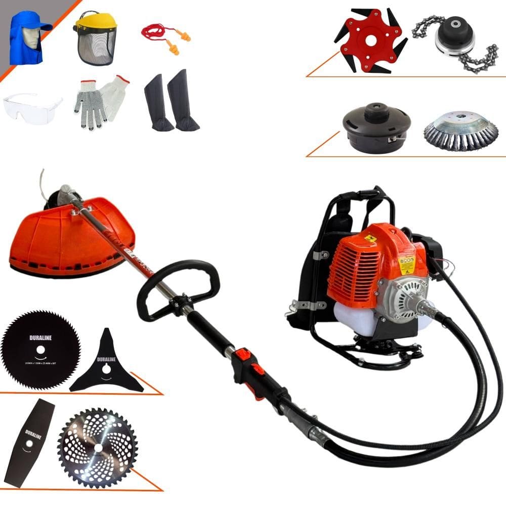 Cortador de Grama Costal Completa À Gasolina Terra GRC430 Motor 2 Tempos 43cc 1,7HP Alta Performance Com Carretel Nylon e Kit 7 Opções de Corte + EPI