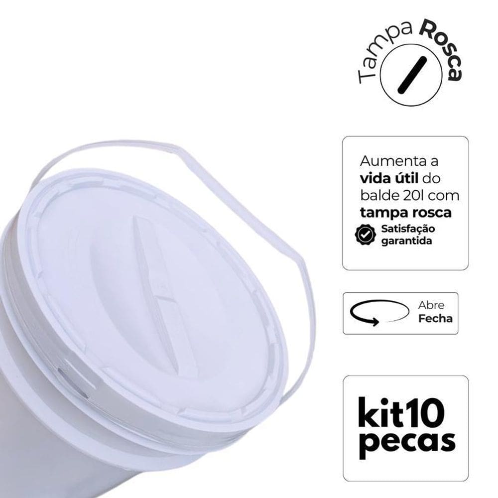 Balde Tampa Rosca Para Açaí - Kit 10 Pçs
