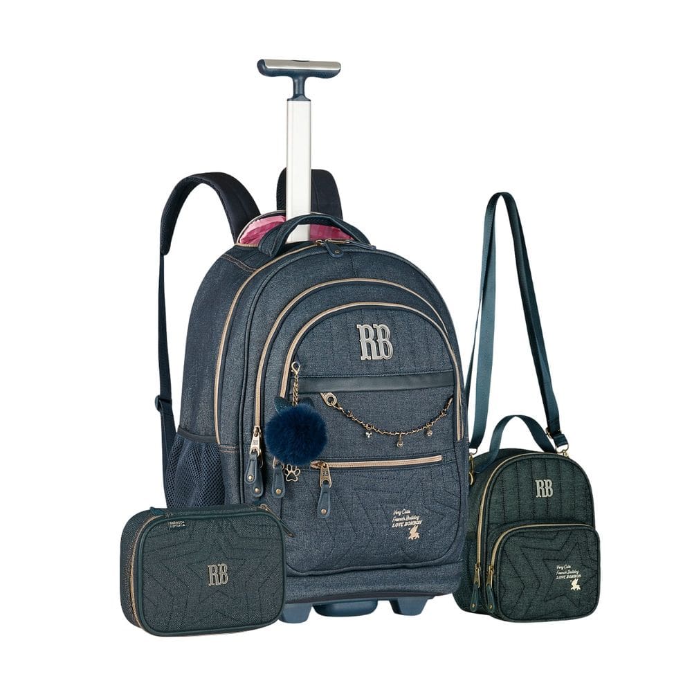Mochila Rodas Jeans Lancheira Térmica Estojo  Rebecca Bonbon