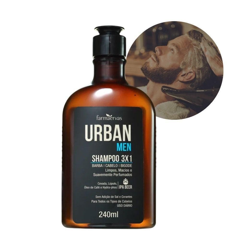 Shampoo 3 Em 1 Barba Cabelo Bigode Masculino 240ml Urban Men Farmaervas