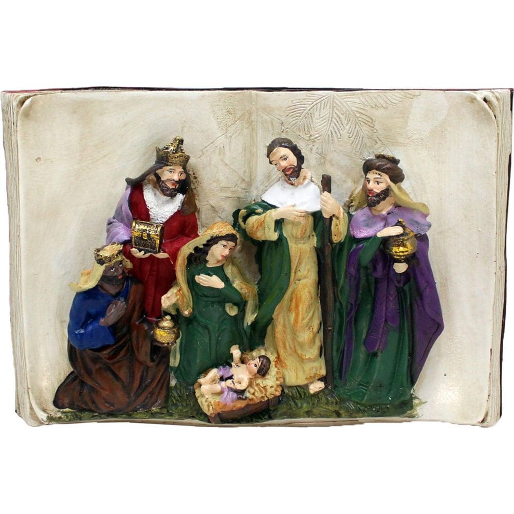 Presépio Estatueta Nascimento Jesus Livro Sagrado 3D 18x28cm