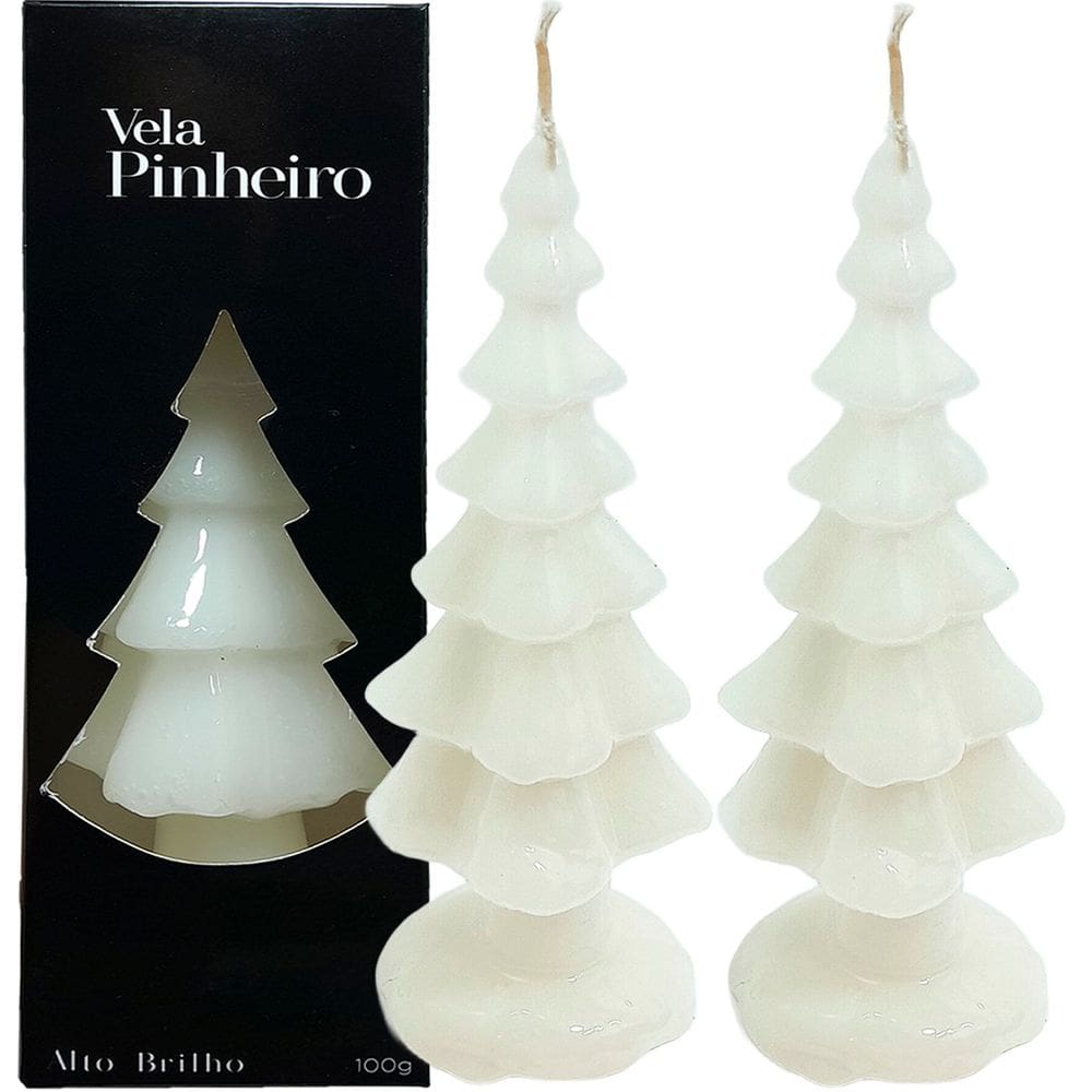 Velas Decorativas Natalino Pinheiro Branco De 20cm Kit 4pçs