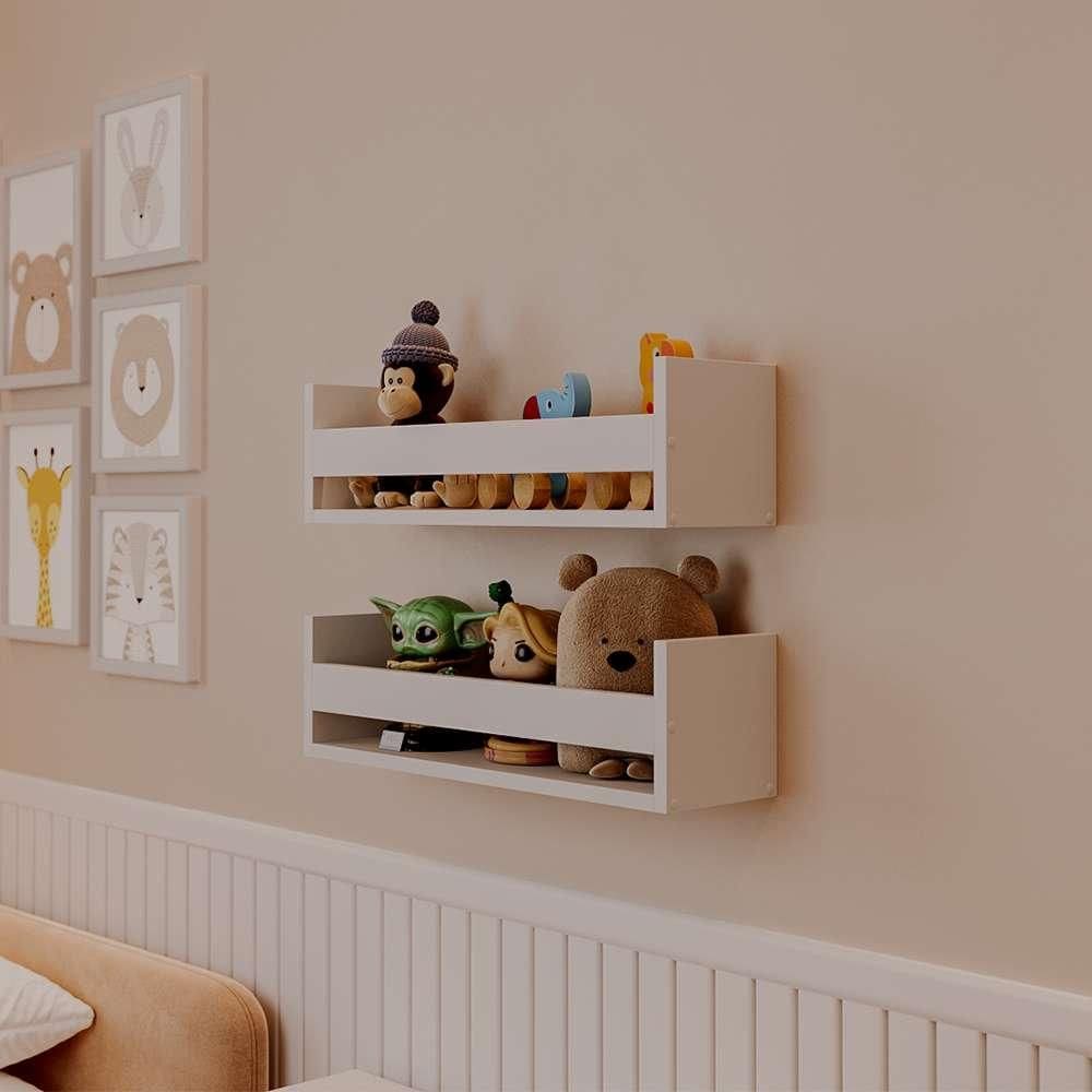 Kit 2 Prateleiras Porta Brinquedos Branca 50 x 12cm Suporte Invisivel