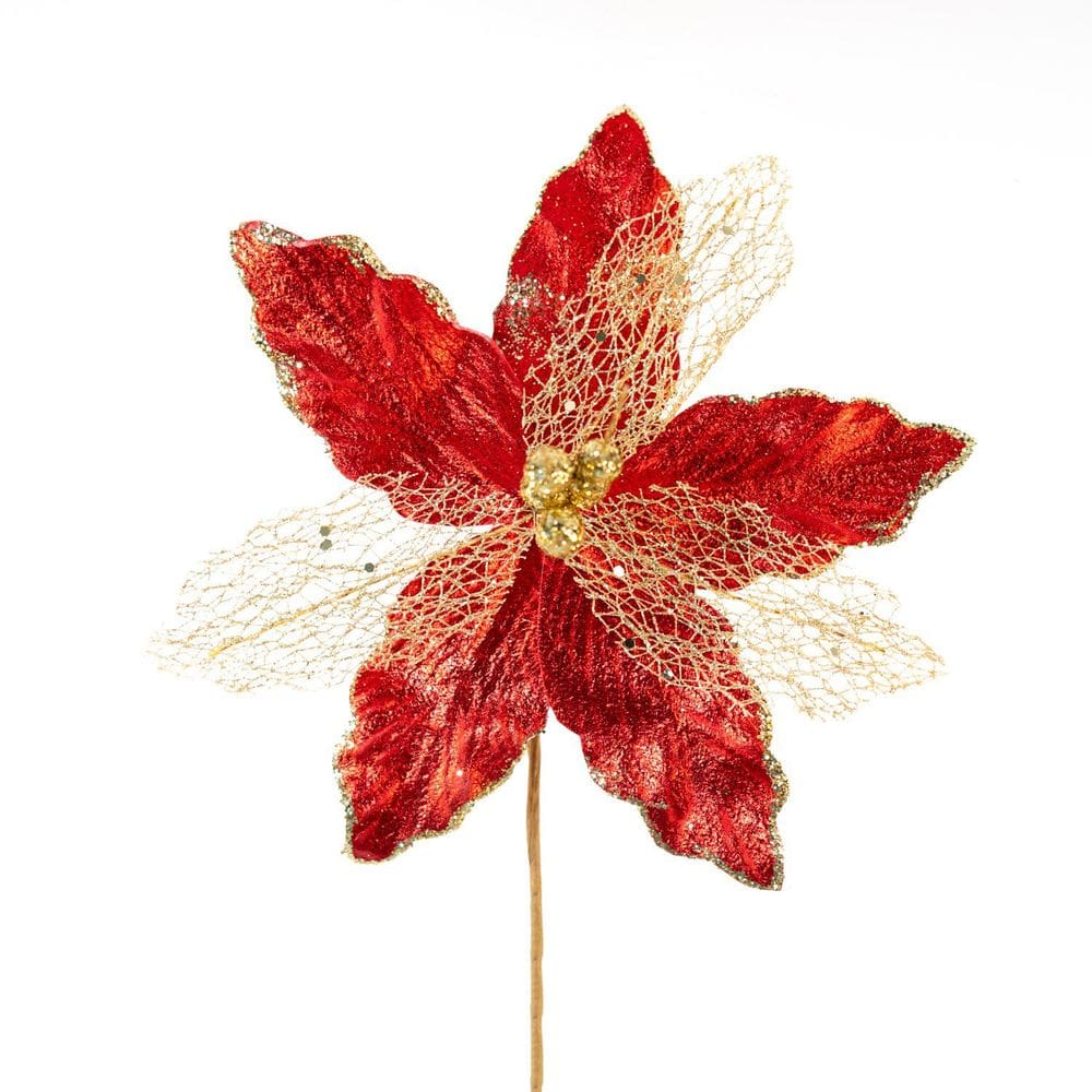 Kit 10 Flores Artificial Arranjo Enfeite Natal Vermelha 29cm