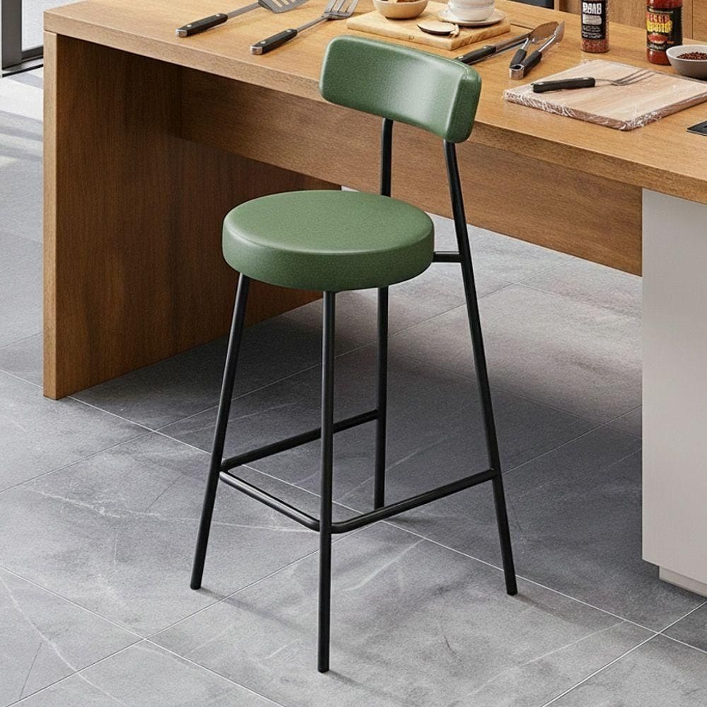 Banqueta Alta Cozinha Kobe Estofada Com Encosto Couríssimo Verde - Desk Design