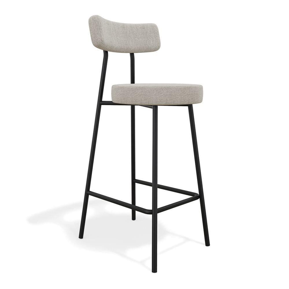 Banqueta Alta Cozinha Kobe Estofada Com Encosto Linho Cinza - Desk Design