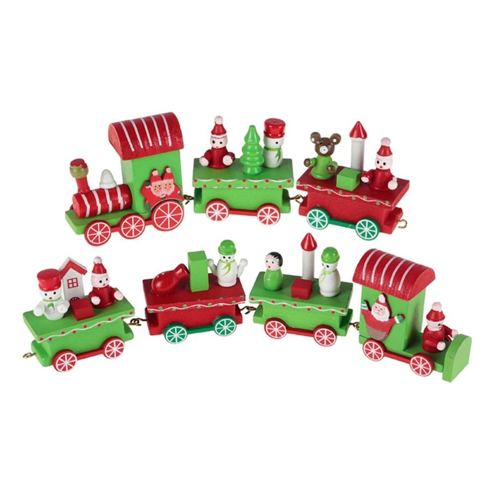 Trem De Madeira Natalino Decoração 7 Vagões Zein 40cm