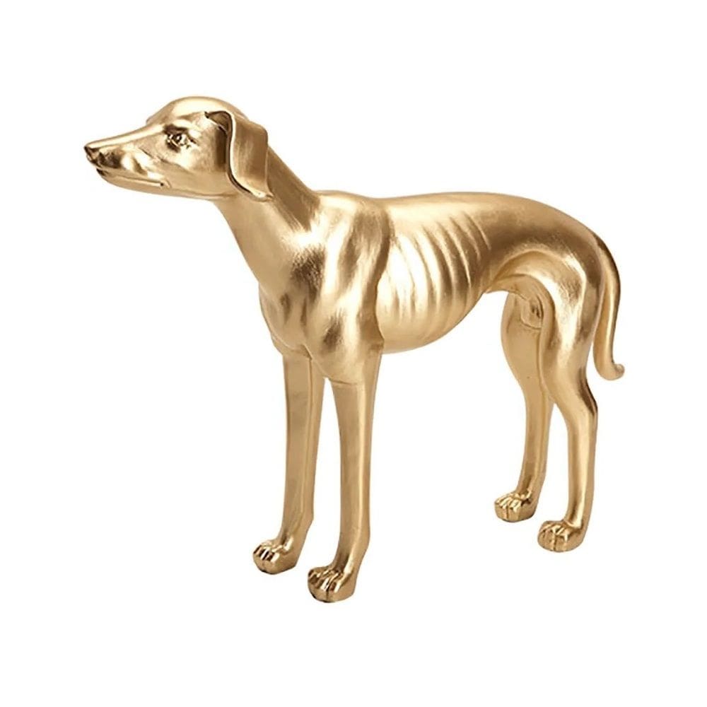 Escultura Decorativa Cachorro Galgo Inglês Dourado em Poliresina 35,5x27cm Mart