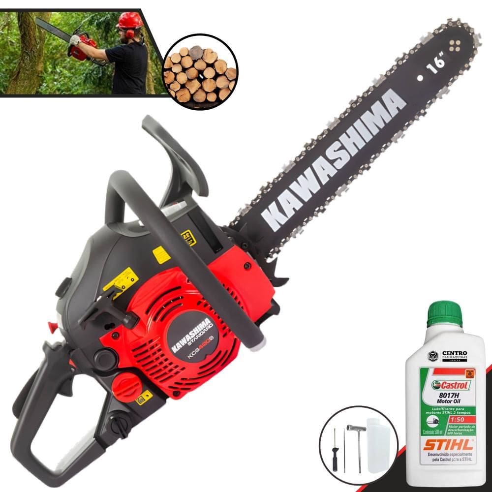 Moto Serra À Gasolina KCS 420-S Kawashima 42cc Alta Potência e Rotação Com Sabre 16’’, Carcaça de Alumínio e Sistema Antivibratório + ÓLEO STIHL 2T
