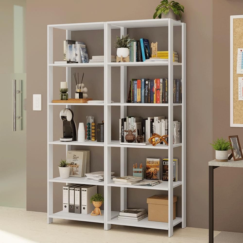 Estante Armário Multiuso para Escritório 118cm 10 Prateleiras Branco Madesa