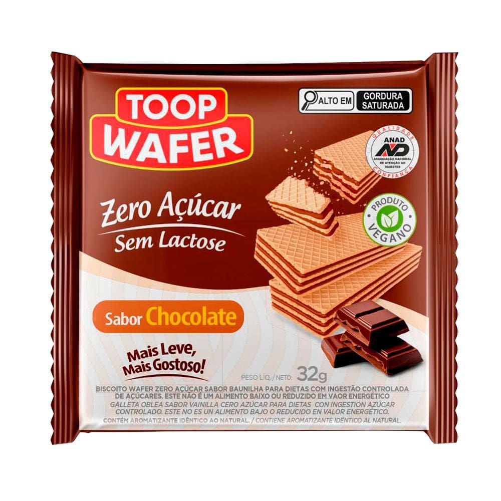 Biscoito Toop Wafer Zero Açúcar Sabor Chocolate 32g