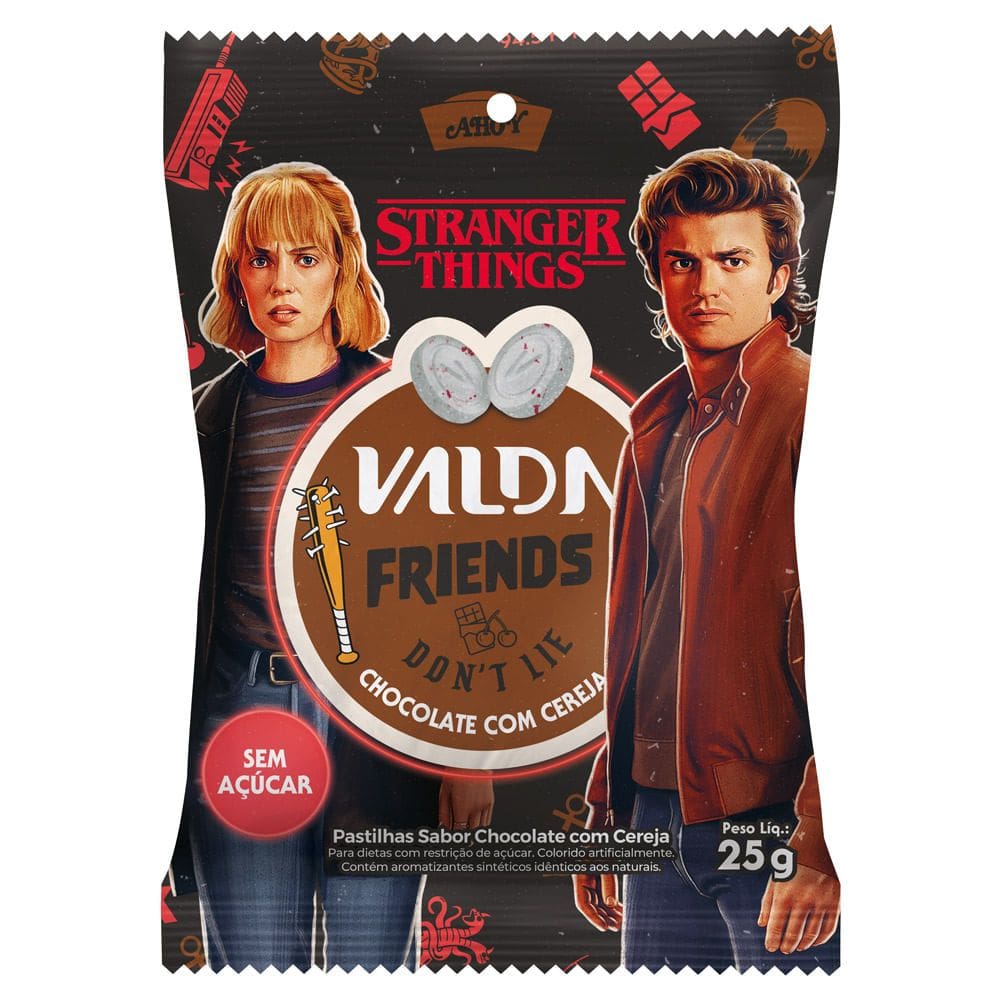 Pastilhas Valda Friends Dont`t Lie Stranger Things Chocolate com Cereja Sem Açúcar 25g