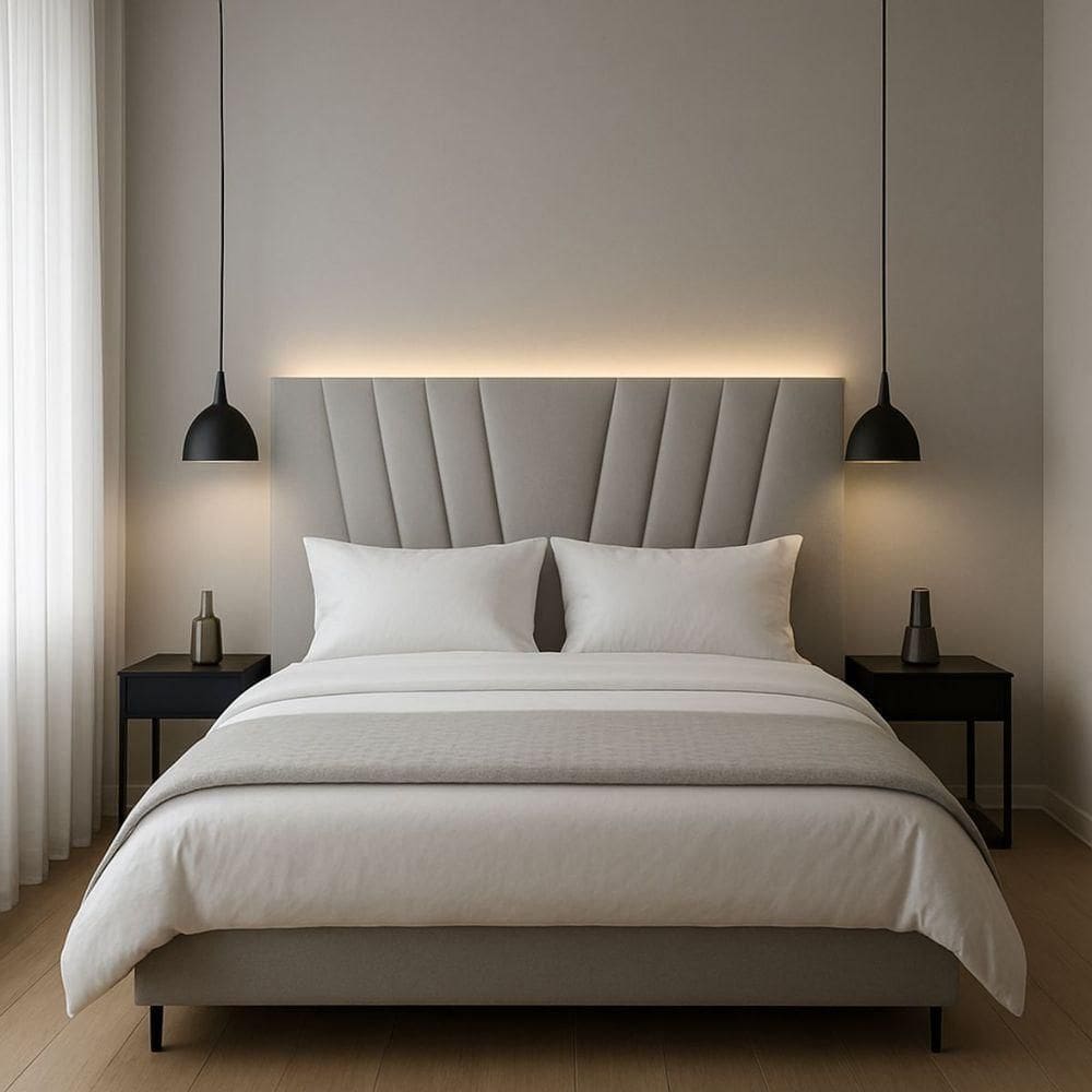 Cabeceira Cama Box Casal 140 Cm Lizza Em Corino Com Frame Cinza