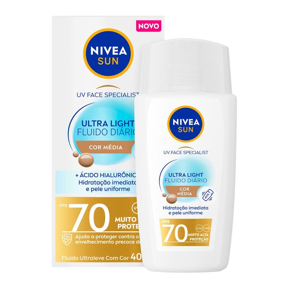Protetor Solar Nivea Sun UV Face Specialist Ultra Light Fluido Diário FPS 70 Cor Média 40ml