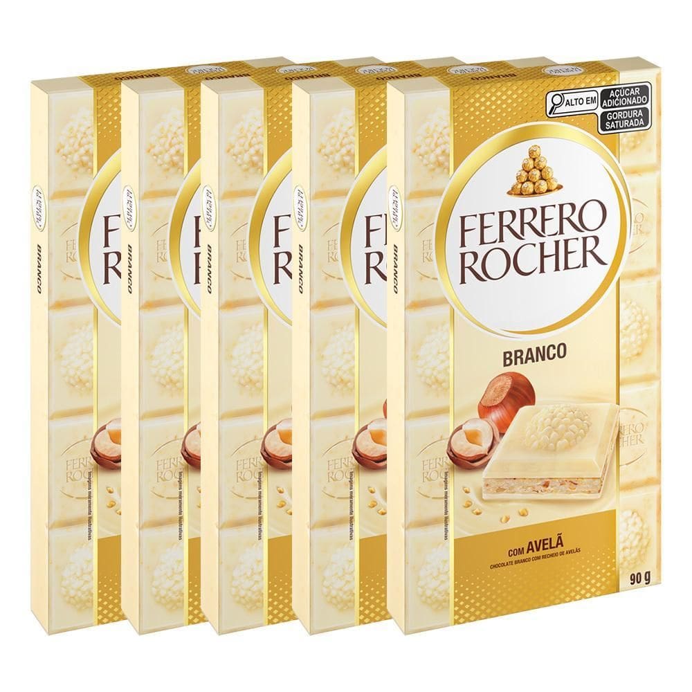 Chocolate Ferrero Rocher Branco Avelã Kit 5 Barras De 90G