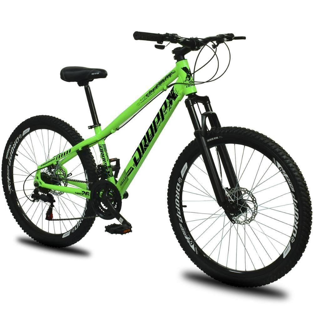 Bicicleta Aro 26 Dropp Freeride Alumínio 21 Marchas Freios A Disco Supensão - Verde+preto