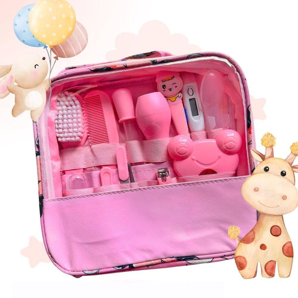 Kit Higiene Infantil Rosa Tesoura Bolsa Escova Aspirador