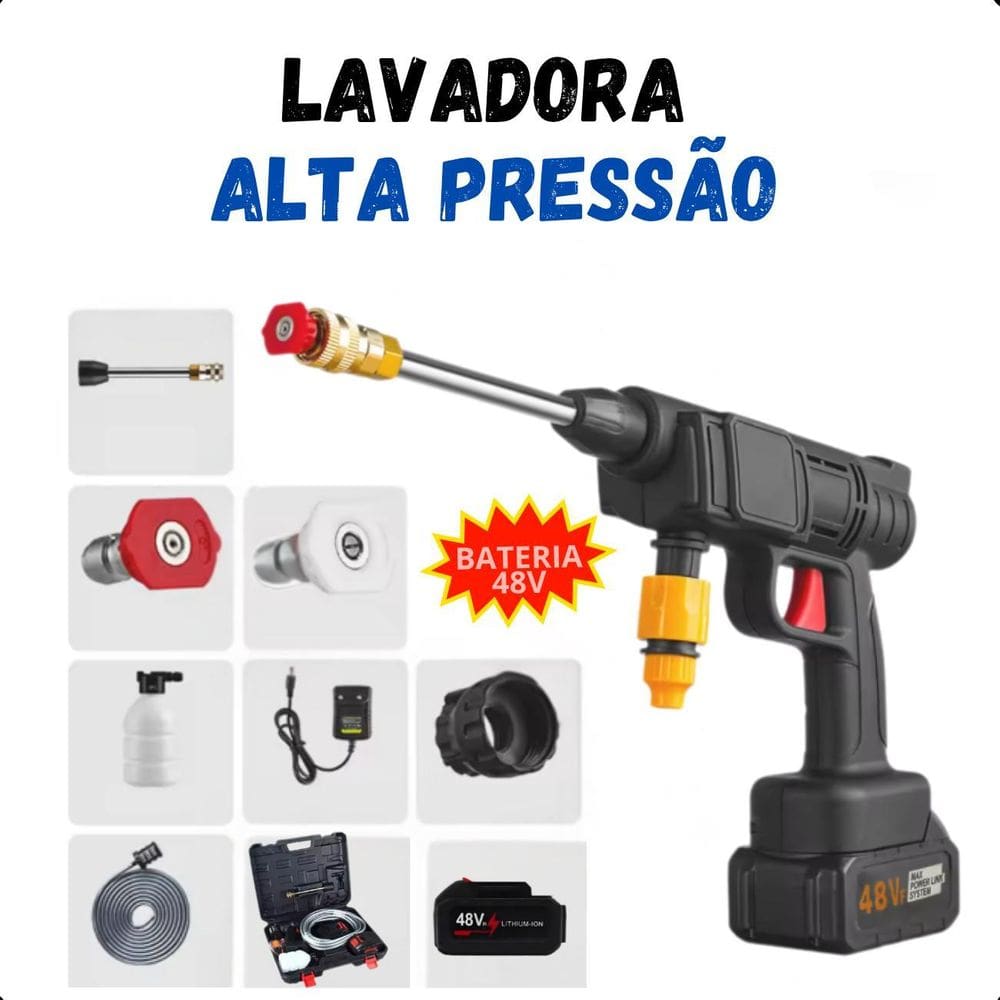 Lavadora Alta Pressão Portátil Recarregável Potente